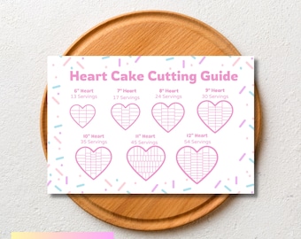 Heart Cake Cutting Guide Printable, Cake Serving Insert Card, Instant Download