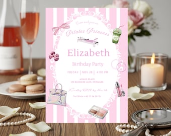 Pilates Birthday Invitation, Pilates Princess Invite, Editable Canva Template Digital Download 302