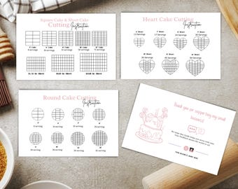 Editable Cake Cutting Guide, Round Heart Square Sheet Serving Chart (Digital Download)