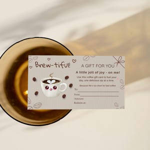 DIY Coffee Gift Card Template Cute Brew-tiful Design – A Gift for You – Editable Canva Card – Coffee Shop Voucher. 030