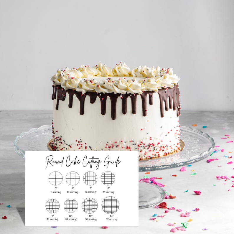 Heart Cake Cutting Guide & Round Cake Serving Card, Canva Editable, Minimalist Design
