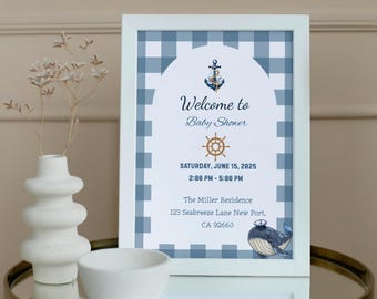 Nautical Baby shower Welcome Sign Event Entrance, Anchor Baby Shower Party Decoration.