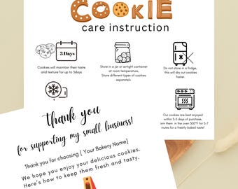 Cookie Care Card Template: Small Business Packaging Insert (PDF Download, 5.5x4.25 inches)