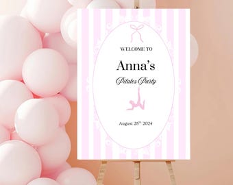 Pilates in Pink Welcome Party, Pilates Princess Sign Decor, Editable Canva Template Digital Download) 297