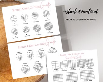 cake cutting guide, packaging insert, heart shape, Round and square set Digital Download.