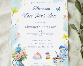 Floral Tea Party Invitation, Girls Afternoon Tea Invite (Digital Download)