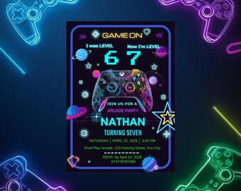 67 birthday Party Invite, i was 6 now im 7 Gaming birthday Invitation, Digital Download