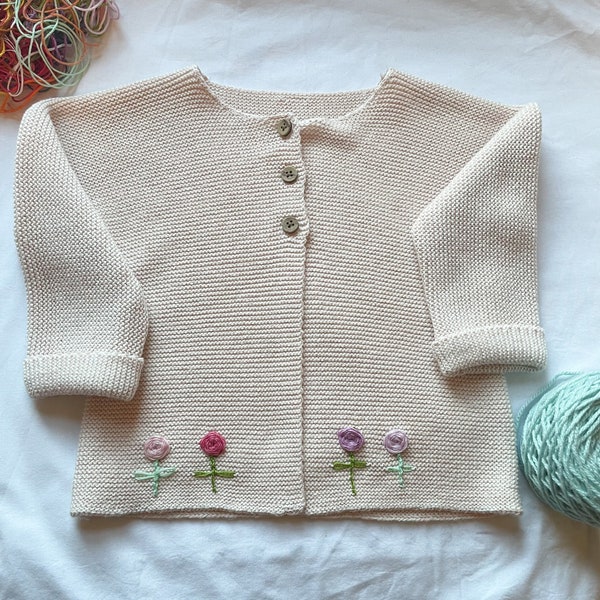 Baby Cardigan with Embroidery - Recycled/Upcycled - Size 0