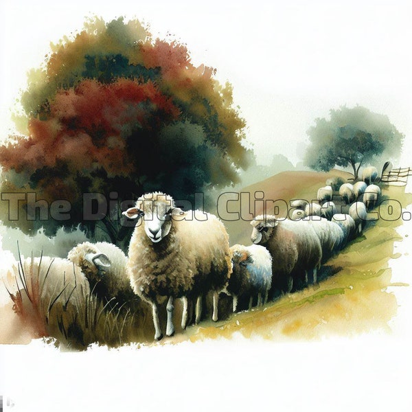 Farm Sheep 25 JPG Clipart, Hedgerow Sheep Watercolor, Papercraft, Digital Paper, Collage Art Images, Card Making, Scrapbooking, Junk Journal