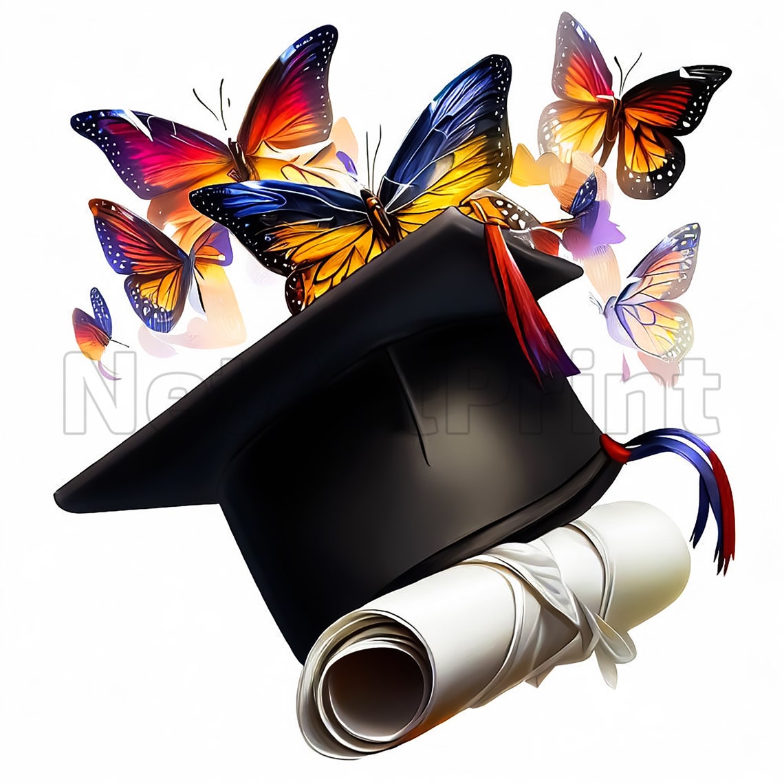 Graduation Cap and Butterflies Clipart 37 High Quality Printable JPG