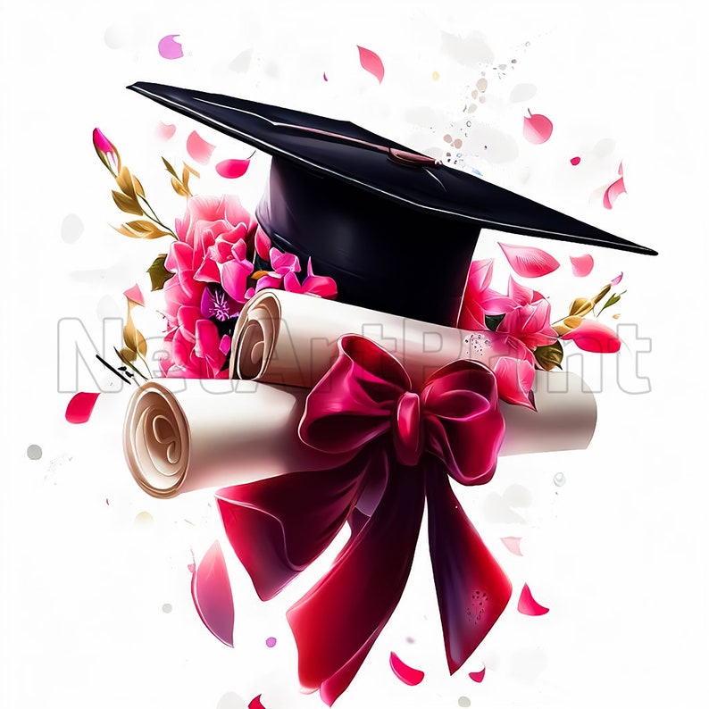 Graduation Cap and Flowers Clipart 36 High Quality Printable JPG Set