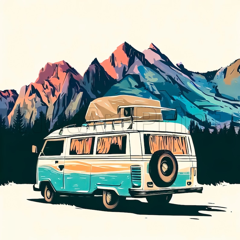 Campervan 30 JPG Clipart Quirky Watercolor Camper Van and - Etsy