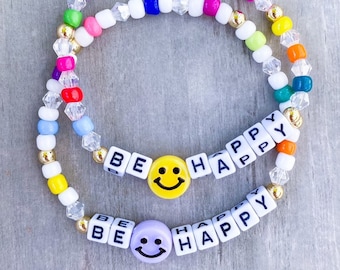 Be Happy Bracelet / Happy Beaded Bracelet / Smiley Bracelet / Beaded Bracelets / Smile Bracelet / Happy Smiley Face Positive Vibes Bracelet