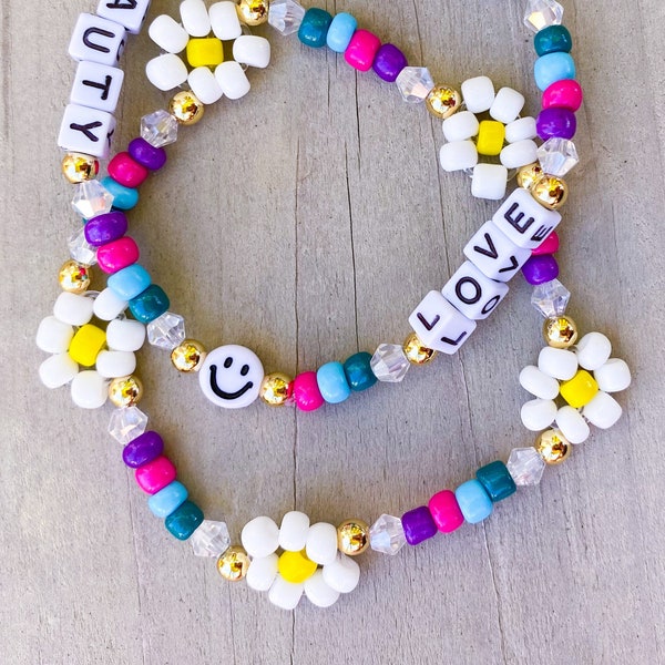 Infinity Word Bracelet / Encouragement Bracelet / Self Love Bracelet / Positivity Bracelet / Smile Bracelet Love Bracelet Flower Bracelet