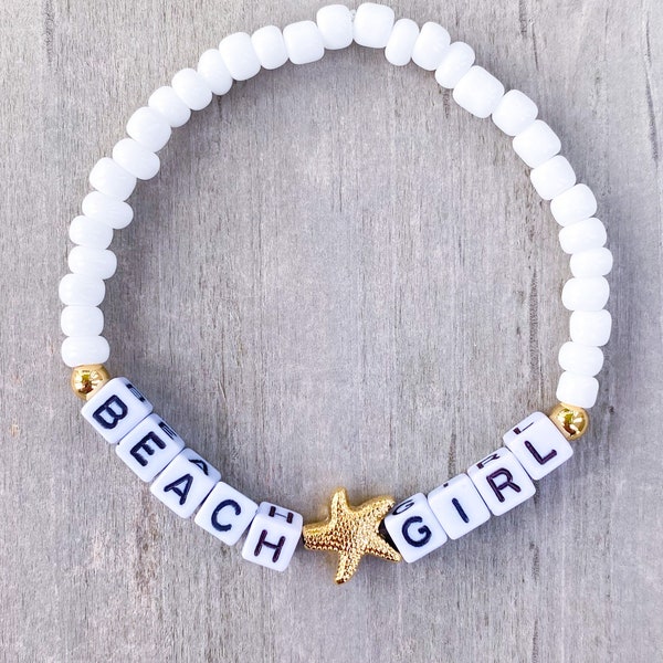 BEACH GIRL Word Bracelet / Name Bracelet / Saying Bracelet / Beach Bracelet / Seed Bead Bracelet / Personalized Bracelet / Starfish Bracelet