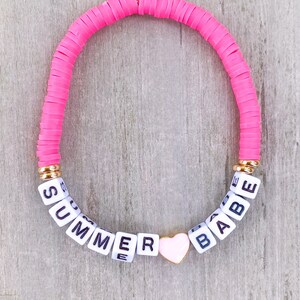 Summer Babe Bracelet / Beach Bracelet / Summer Bracelet / Beach Vacation Bracelet / Summer Girl / Hot Pink Heishi Bracelet Summer Heishi