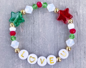 Love You Christmas Bracelet / Star Bracelet / Holiday Bracelet / Kids Christmas Bracelet / Girls Bracelet / Mini Bracelet / Elf Bracelet