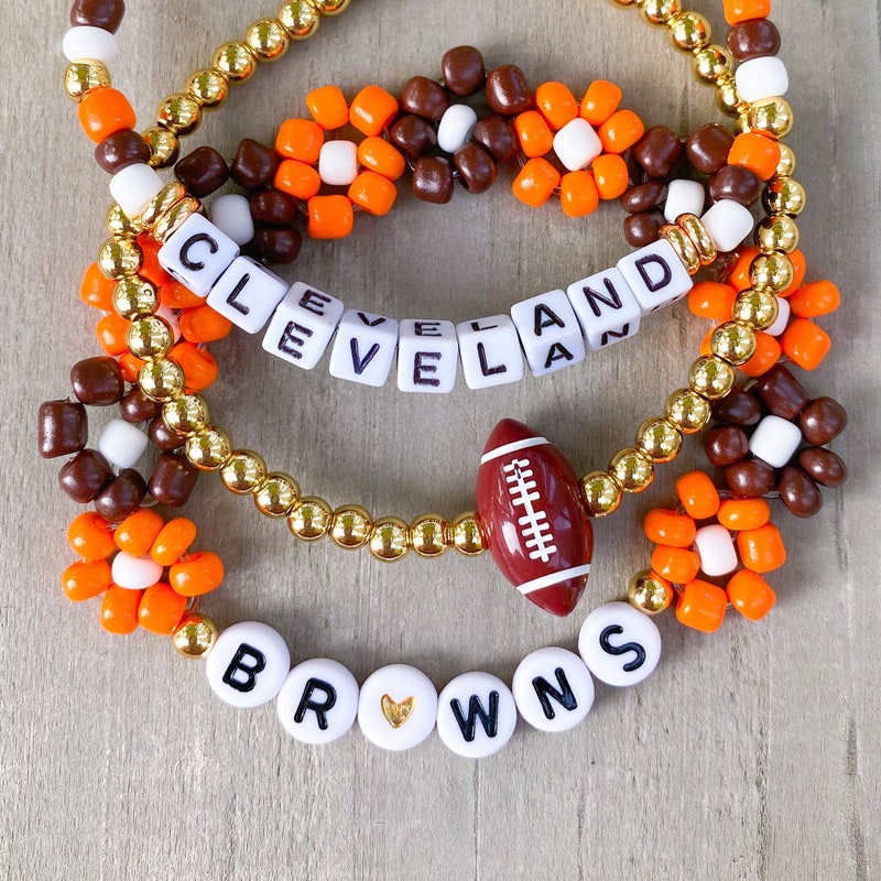 Cleveland Browns Pink Leather Football Bracelet Ceramic main image 1