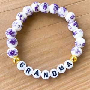 Purple Porcelain Floral Bracelet / Purple Floral Personalized Bracelet / Purple Flower Bracelet / Purple Flower Beaded Bracelet / Purple