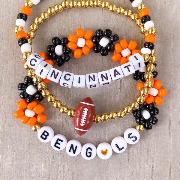 Bengals Inspired Bracelets / Bengals Bracelets / Cincinnati Bracelets / Bengals Bracelet Set / Football Bracelets / Bengals Flower Bracelet