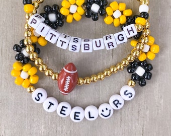 Steelers Inspired Bracelets / Pittsburgh Bracelets / Steelers Bracelets / Pittsburgh Steelers / Steelers Flower Bracelet / Black and Yellow