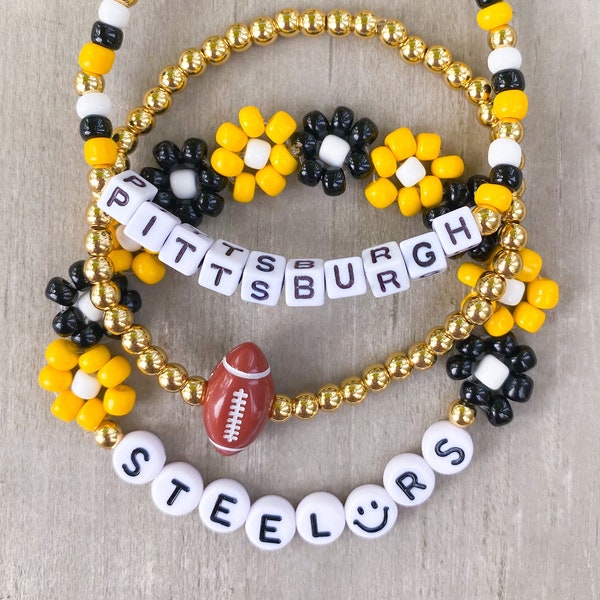 Steelers Inspired Bracelets / Pittsburgh Bracelets / Steelers Bracelets / Pittsburgh Steelers / Steelers Flower Bracelet / Black and Yellow