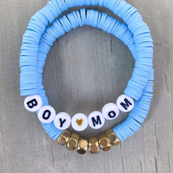 Boy Mom Bracelet / Stacked Bracelets / Beaded Bracelets / Heishi Bracelets / Dog Mom Bracelet / Personalized Bracelet /Bracelet Set Boy Mama