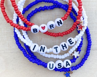 Born in the USA Bracelet / USA Bracelet / Red White and Blue Bracelet / Patriotic Bracelet / Military Bracelet America Bracelet Springsteen