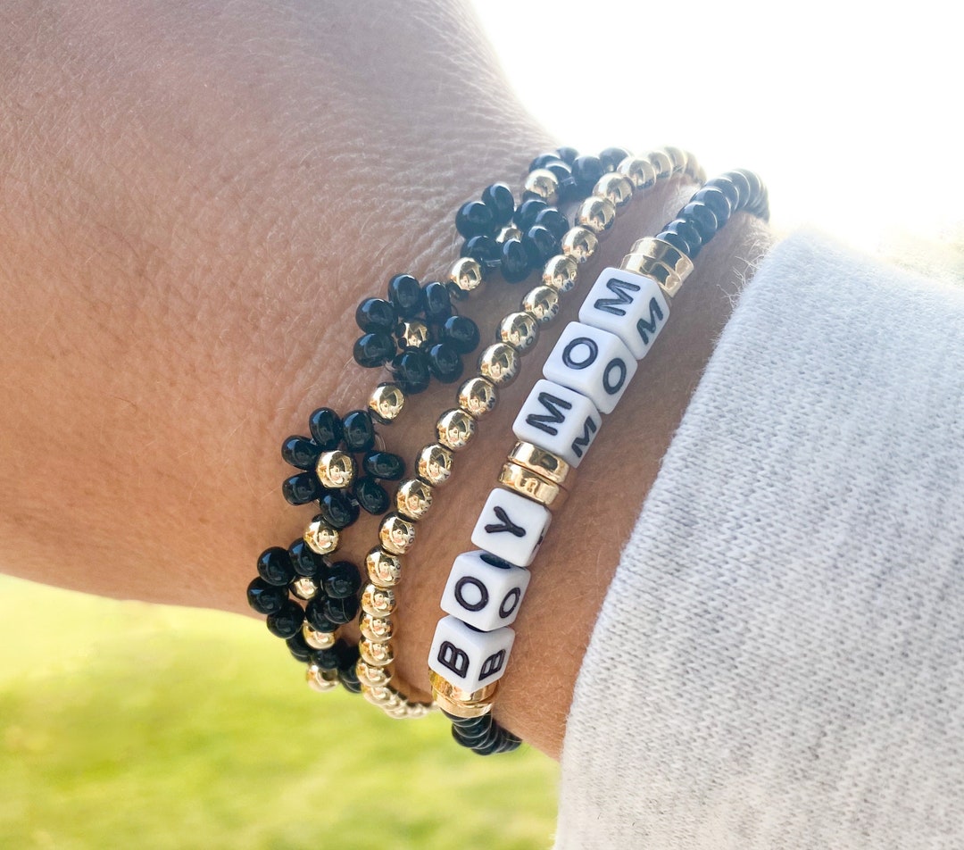 Boy Mom Bracelet / Mom Bracelet / Black Mama Bracelet / Black Name