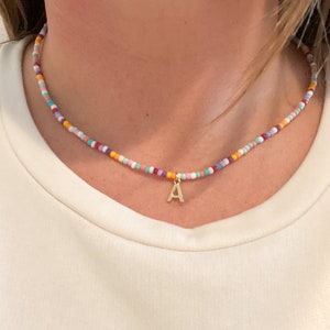 Seed Bead Necklace with Letter Charm / Letter Charm Necklace / Beaded Necklace / Beaded Necklace with Letter Charm / Seed Bead Necklace