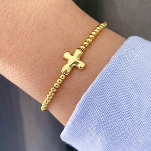 Modern Cross Bracelet 18k Gold Cross Bracelet White Cross Bracelet Christian Bracelet Religious Jewelry