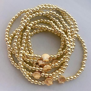 18k Gold Beaded Shell Bracelet – Beach Jewelry Summer Accessory