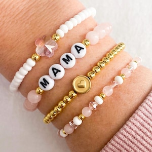 Mama Bracelet / Rose Quartz Mama Bracelet / Pink Mama Bracelet / Pink and Gold Mama Bracelet / Beaded Mama Bracelet / Mama Beaded Bracelet