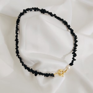 Handmade Black Agate Irregular Beads with Baroque Pearl Statement Choker - Unisex Collar Gemstone Necklace - FREE JEWELLERY CASE