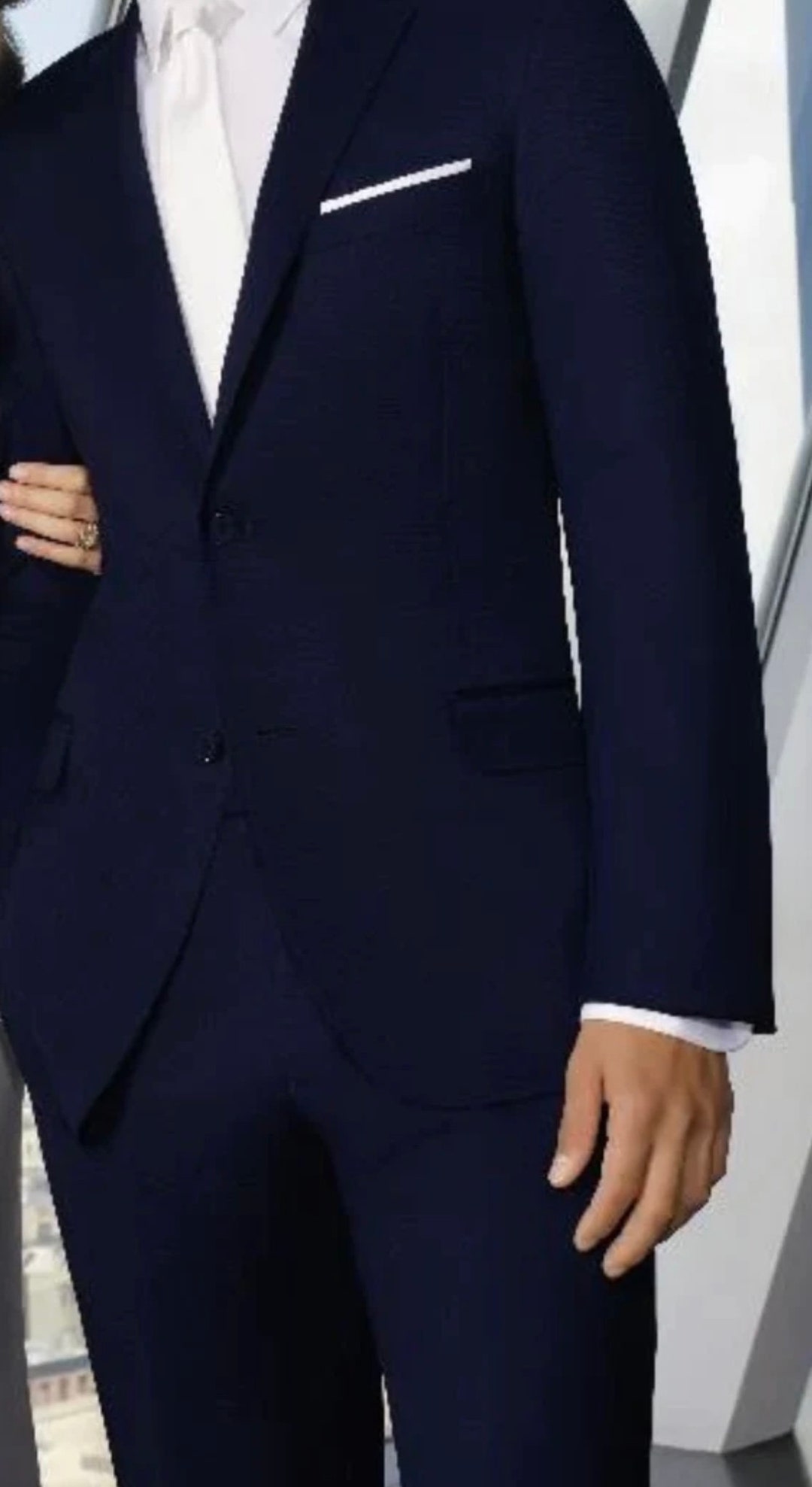 Elegant Navy Blue Double Breasted Vest 3 Pieces Solid Color Slim Fit Men's Suits