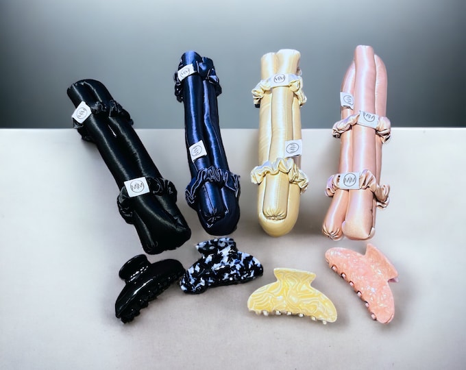100% Mulberry Silk Heatless Curling Rod & Scrunchie Set | Luxury Silk Hair Styling Kit