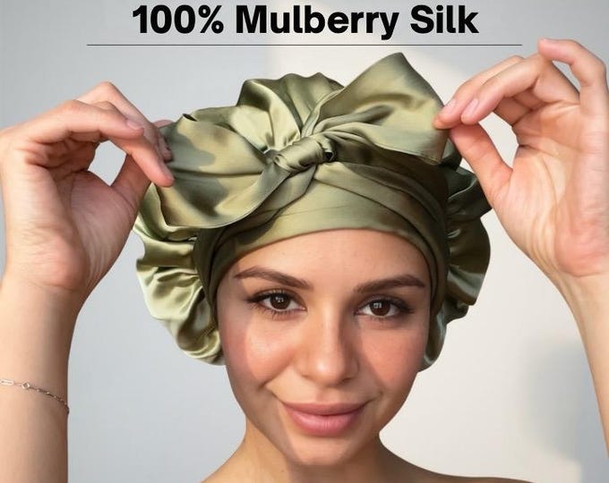 100% Mulberry Silk Sleep Bonnet – 22 Momme Reversible Sleep Cap/Hat, Double-Layer Adjustable Silk Hair Wrap