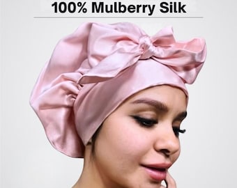 Gorro de dormir 100 % seda morera – Gorro reversible de 22 momme, envoltura de seda ajustable de doble capa
