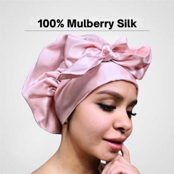 Mulberry Silk Sleep Bonnet Large Double Layer Hair Care Wrap Adjustable 22 Momme Mulberry Silk Bonnet for Sleeping Women Larger  main image 3