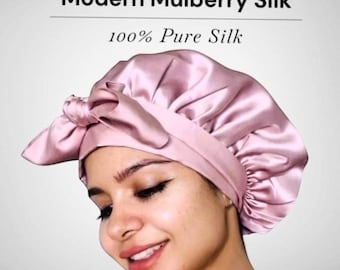 100% Mulberry Silk Sleep Bonnet – 22 Momme Reversible Sleep Cap/Hat, Double-Layer Adjustable Silk Hair Wrap
