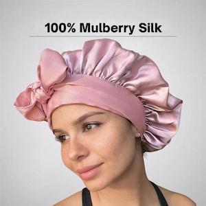 Gorro de dormir 100% seda de morera – Gorro/sombrero reversible de 22 momme, pañuelo de seda ajustable de doble capa para el cabello.