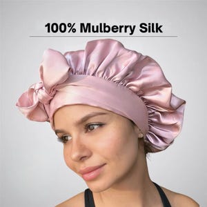 100% Mulberry Silk Sleep Bonnet – 22 Momme Reversible Sleep Cap/Hat, Double-Layer Adjustable Silk Hair Wrap