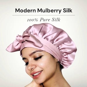 100% Mulberry Silk Sleep Bonnet – 22 Momme Reversible Sleep Cap/Hat, Double-Layer Adjustable Silk Hair Wrap