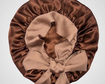 100% Mulberry Silk Sleep Bonnet – 22 Momme Reversible Sleep Cap/Hat, Double-Layer Adjustable Silk Hair Wrap