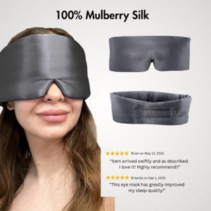 Mulberry Silk Sleep Mask: 22 Momme Luxury, Adjustable Strap Eye Mask image 3