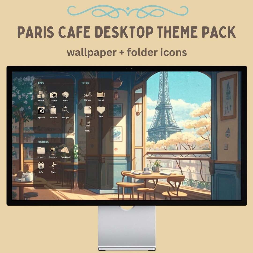 Paris Cafe Desktop Theme Pack File Folder Icons for Mac and Windows