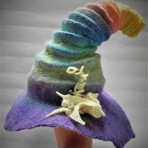 Witch Hat,Wizard Hat,Felt Cap,Magic mystery hat,Pixie hat,rainbow hat,Fairy hat,costume witch,sauna hat,winter cap,festival hat