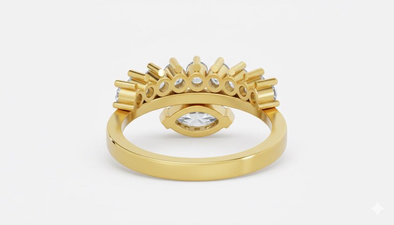 Marquise Cut Diamond Engagement Ring Set – 14K Yellow Gold or Sterling ...