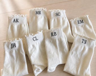 Embroidered Pilates Grip Socks | Personalized Ruffle Yoga Socks | Custom Barre Socks | Non Slip Workout Socks | Bridesmaid Gift