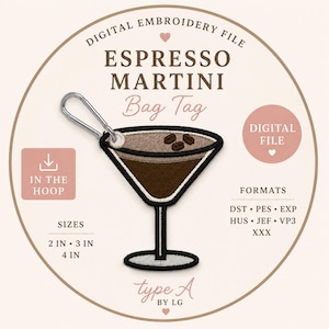 Fichier de broderie pour étiquette de sac Espresso Martini